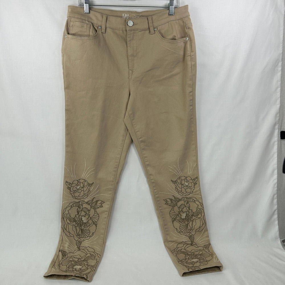 Vintage Y2K DG2 Diane Gilman Tan Embroidered Floral Pants Size 14